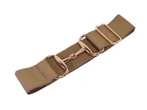 2 inch Luxury Elastic Equestrian Belt, Horse Riding Belt with Rose Gold Buckle, Stretchable and comfortable waist (Taupe)