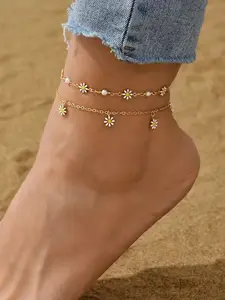 Daisy Flower Design Anklet, Boho Style Anklet for Women & Girls, Fashion Jewelry for Party, Daily Decor, Trendy All-match & Exquisite Jewelry for Birthday Gift, Trendy Fashionable Accessories