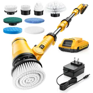 Electric Spin Scrubber Kit with 2.0Ah Battery and Charger, 1100RPM Cordless Cleaning Brush 4-Stage Handle Compatible with Dewalt 20V Battery, 8 Cleaning Heads for Bathroom/Floor/Tub/Tile, 2 Speeds (680-1100 RPM)