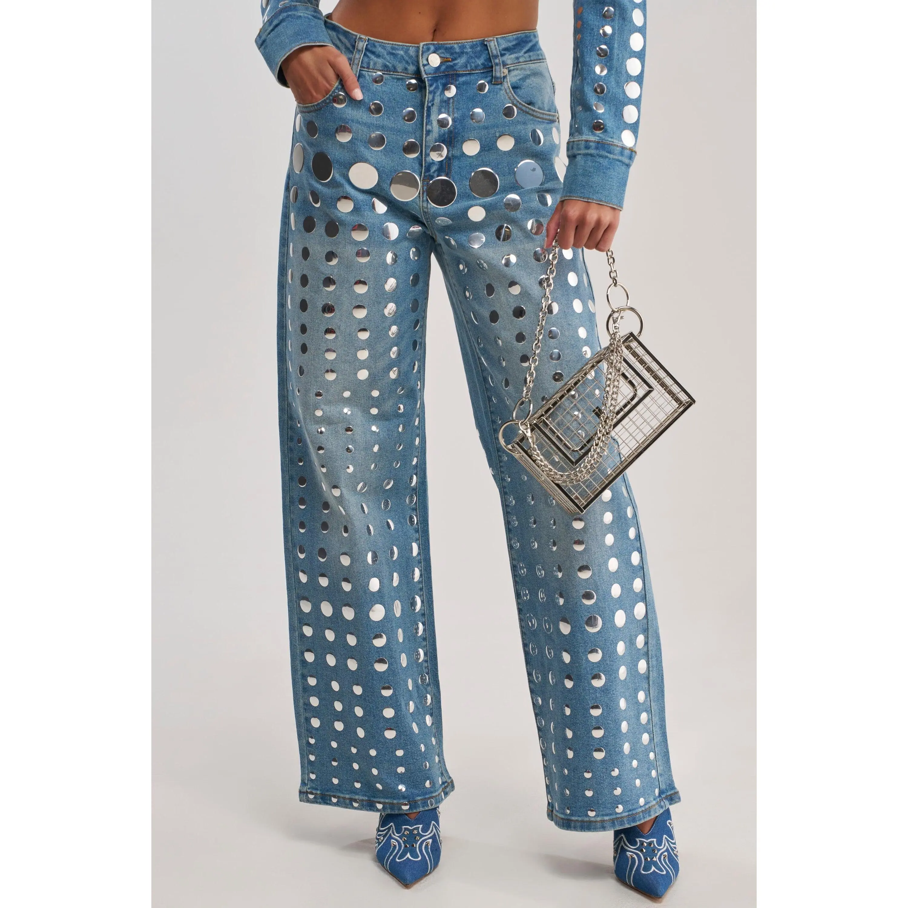 STUDS EVERYWHERE RELAXED DENIM PANT STUDS EVERYWHERE RELAXED DENIM PANT