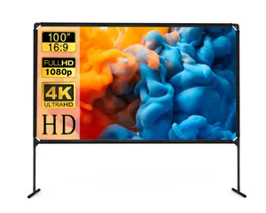 GETCO TECH Portable Projector Screen and Stand, 100 inch Outdoor Projector Screen, 16:9 4K HD Movie Screen, Support Double Sided Projection