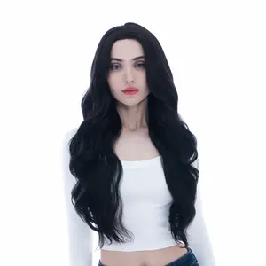26-Inch Solid Black Gentle Waves Lace Front Synthetic Wig | 【Heat Resistant】【Cap Included】 |  #19 FSGB