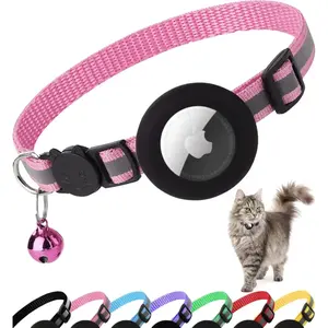 ATUBAN Airtag Cat Collar Breakaway, Reflective Kitten Collar with Apple Air Tag Holder and Bell for Girl Boy Cats, 0.4 Inches Does not apply airtag cat