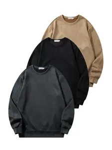 Men's Fall Winter Casual Loose-Fit Long Sleeve Sweatshirts, Plain Color Suede Fabric, Trendy Relaxed Fit, Pack of 3