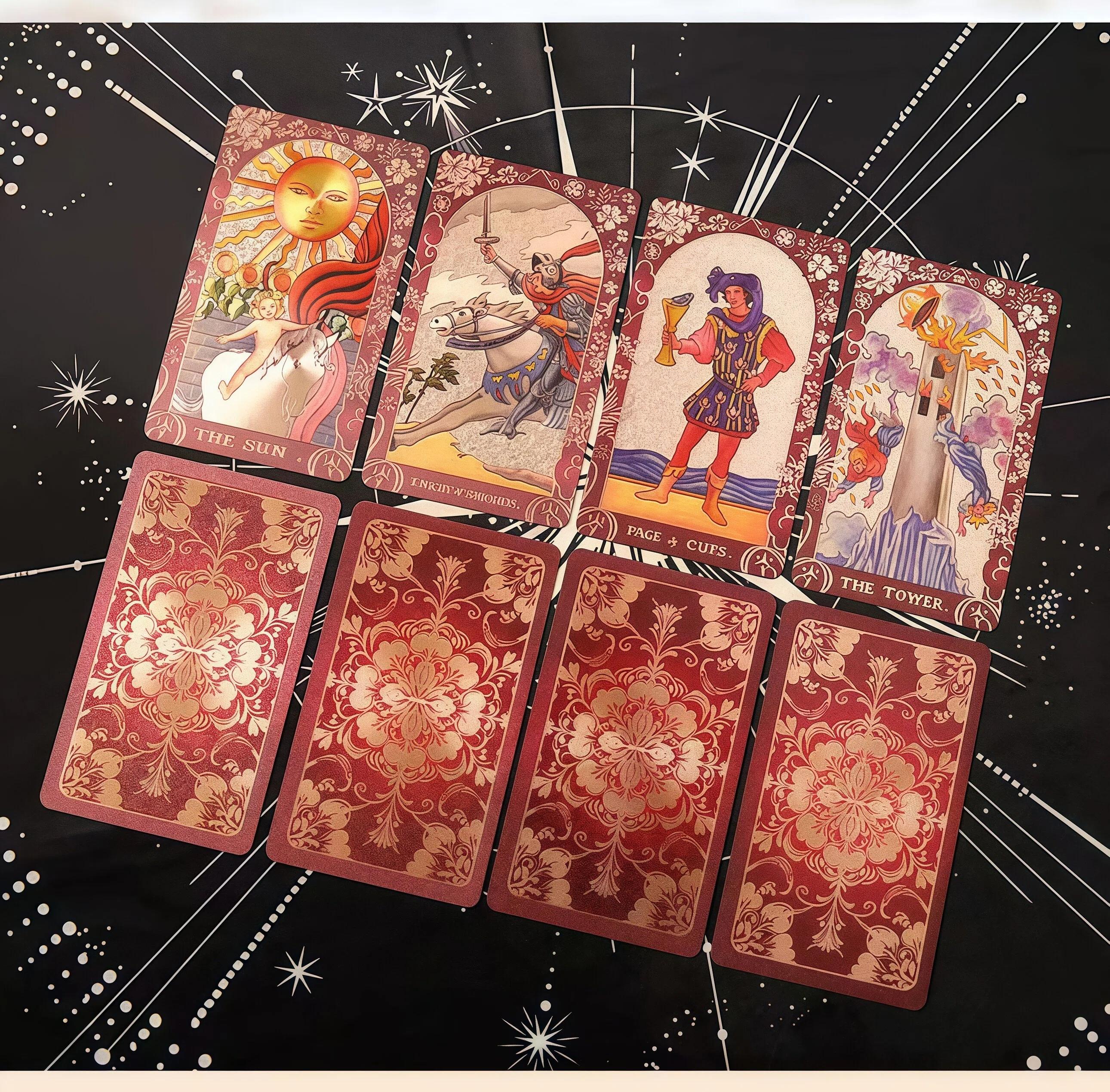 Tarot Cove Pink Holographic Tarot Deck Gold Foil Color Shifting Waterproof Cards Complete Gift Set with Guidebook Luxury Box