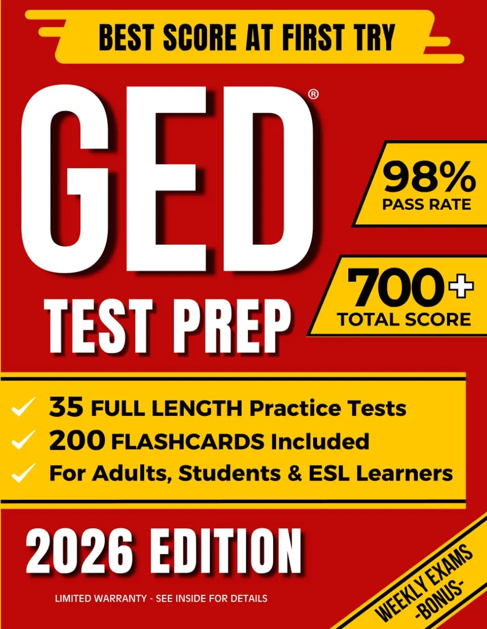 GED TEST PREP: The Complete Study Guide to Master All GED Subjects and Achieve Your Best Score | Includes 10 Full-Length Practice Tests + EXTRA Weekly Exams | Ideal for Adults, Students & ESL Learners - Paperback