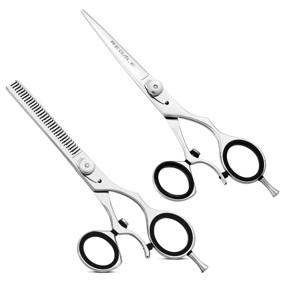Regale Professional Swivel Thumb Barber Shear Set - Smooth, Adjustable Stainless Steel Haircare Tools with Removable Component, Barber-Grade Hair Scissors