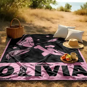 1 piece Olivia Band Nashville Tour themed flannel blanket - Oversized comfortable flannel sofa blanket, suitable for beds and sofas, modern geometric pattern design, all-season use, digital printing, 100% polyester material, machine washable