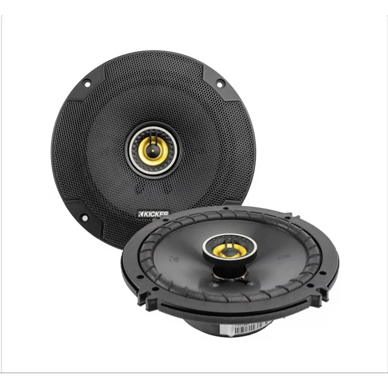 Kicker 6.5" Car Speakers with Yellow Cone and Black Grille, 2-Pack, Ideal for Audio Enthusiasts