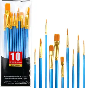 10 Pcs Acrylic Paint Brush Set Nylon Hair Watercolor Brushes for Oil Watercolor Painting Artist Professional Kits