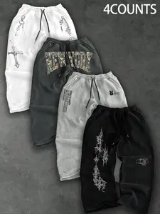 Trendy Street Style Drawstring Print Sweatpants Set for Man, Casual Fashion, Comfortable Fitted Fit, All Occasion Wear, Home & Outdoor Clothing