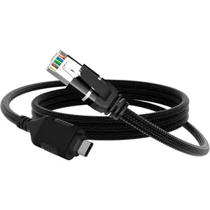USB C to Ethernet  20 FT, USB Type C to RJ45 Nylon Braided Cord, Gigabit Directly Connected, USB-C to Network Internet Adapter, Compatible with MacBook Pro, iPad Pro, Smartphone, Laptop, PC
