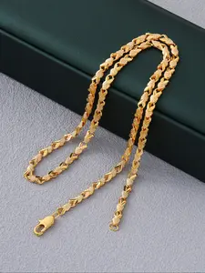 1pc Vintage Royal Style Golden Plated Copper Link Chain Necklace, 23.62inch/17.72inch, Unisex Jewelry for Daily Wear & Wedding, Mardi Gras Day Accessory, All-Season Fit