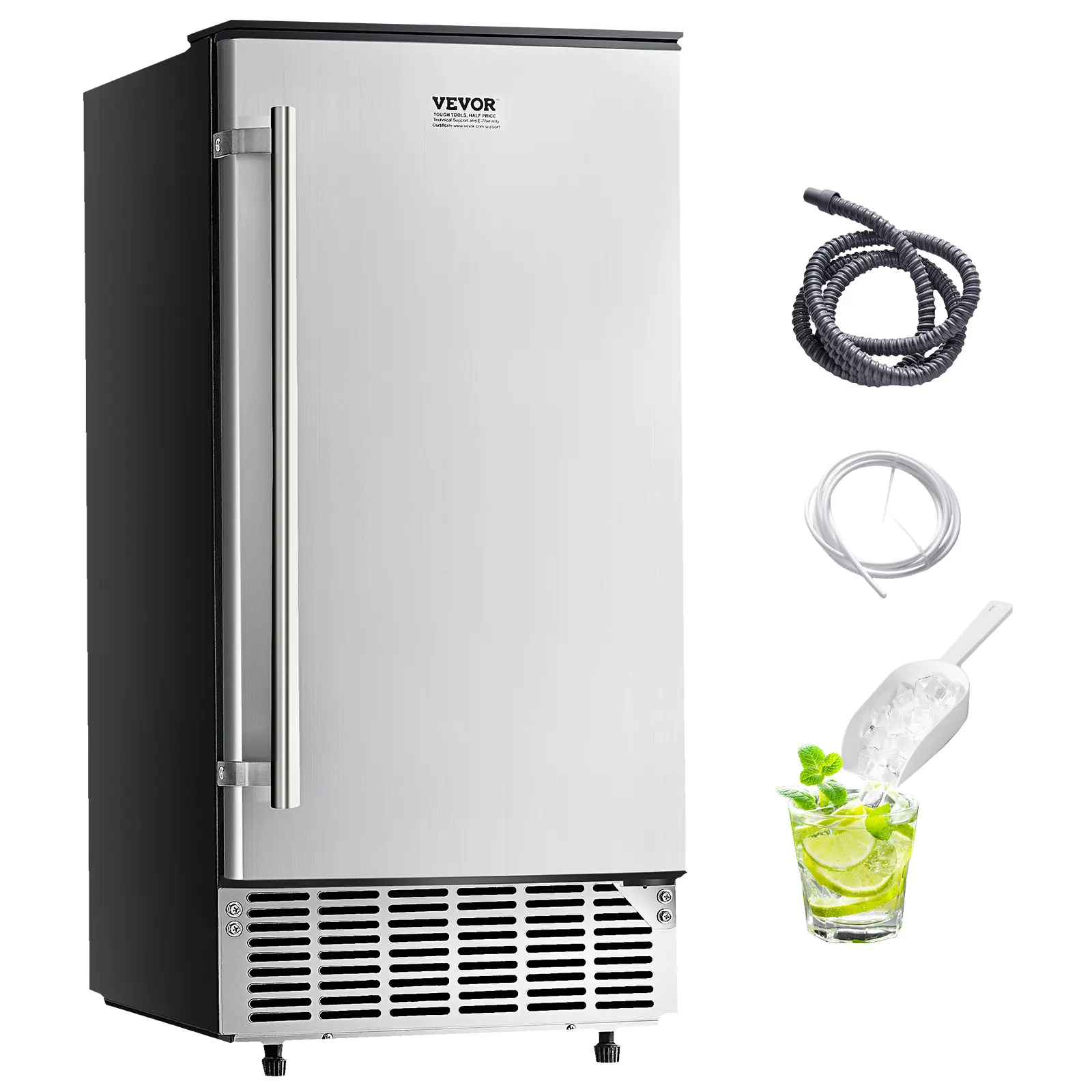 【summerfinds】VEVOR Undercounter Built-in Ice Maker, 80 Lbs/Day Under Counter Ice Maker Machine with Reversible Door Stainless Steel, Freestanding Ice Maker for Commercial Home Kitchen, Electric Drainage