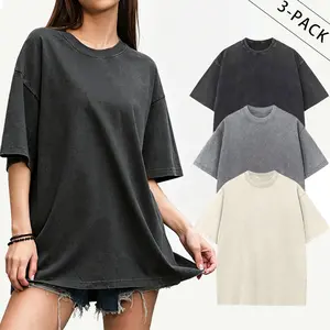 1/3 PACK Womens Washed Vintage Oversized T-Shirt Baggy Workout Tops Short Sleeve Cotton Tshirts Streetwear Boyfriend Tee