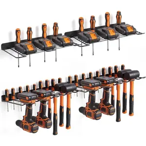 2 Set 4 Pack Tool Organizer with Charger Shelf, Holder Wall, Shelves for Organization, Tool Rack(Black)
