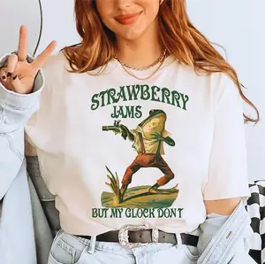 Strawberry Jams But My Glock Don't Shirt, 90s Graphic T-Shirt, Frog Shirt, Funny Meme TShirt, Cottagecore Weird Tee Sweatshirt, Hoodie, Comfort Colors
