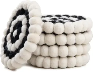 Square Felt Ball Coasters - 100% Merino Wool Table Coasters - Felt Coaster Pads, Absorbent Trivet for Drinks - Heat Resistant, Thick & Durable Hand Felted in Nepal by Woolygon- Multicolor - Set of 5