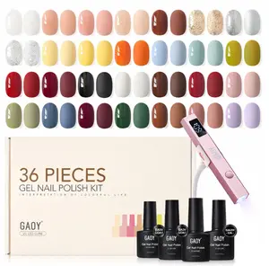 GAOY 36 Pcs Gel Nail Polish with UV Light Set, 32 Colors All Season Gel Polish Kit Red Black White Nude Glitter with 4 Pcs Soak off Base Glossy Matte Top Coat & Builder for Nail Art DIY Manicure at Home