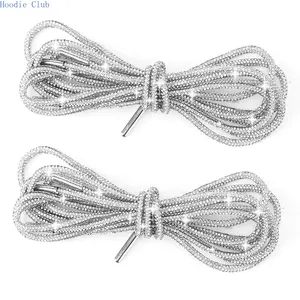 2PCS Rhinestone Glitter Shoe Laces 47 Inch Shiny Round Rope Shoestrings Sparkly Hoodie Drawstring Replacement Cord for Sneakers DIY Fashion Decor Accessories Bling Bedazzled Strings for Women Girls LED Drawing Message Board Rechargeable 3-pack