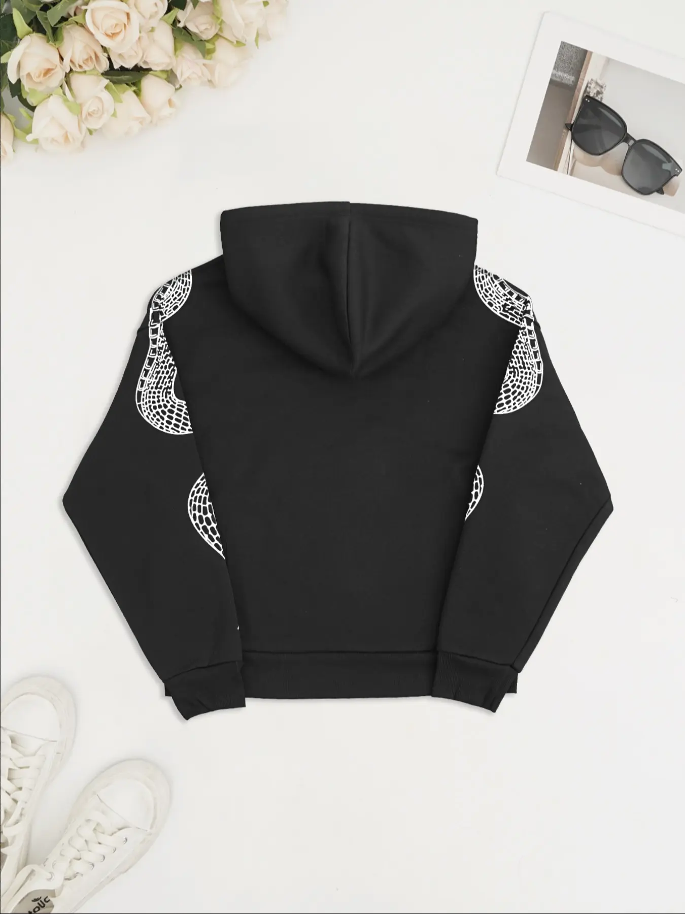 Y2K 00s Street Snake Hoodie Black L デカロゴ Y2K Hoodie Women Men Skull Skeleton Snake Rhinestone Print Gothic