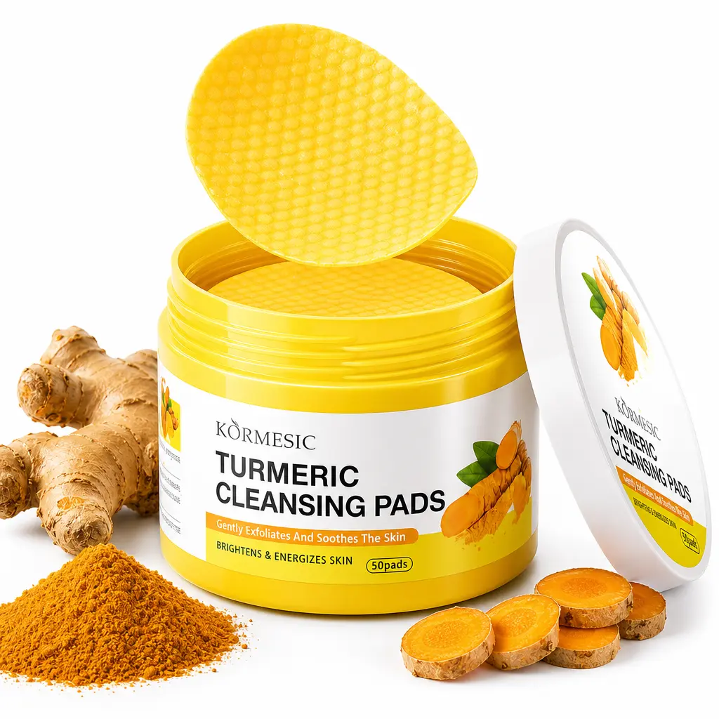 Turmeric Kojic Acid Cleansing Pad - An exfoliating and brightening pad containing vitamins B3, C, and E, suitable for daily facial skincare (50 tablets)