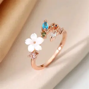 Shell Flower with Stone Accents Ring in Rose Gold, Gold, and Silver for Women