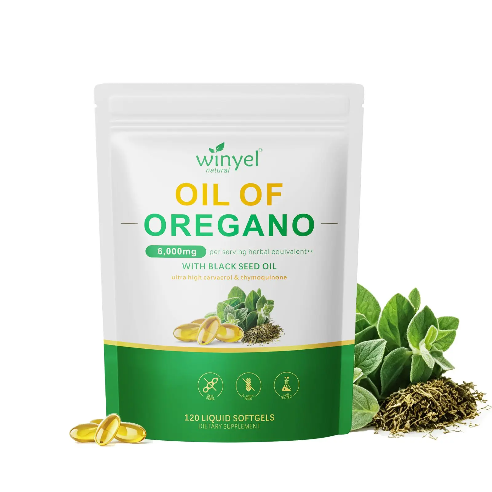 Basil Oil Soft Capsules Containing Black Seed Oil 6000 Mg - Basil Oil Capsules Are For Immune And Digestive Support - Gluten-free Soft Capsules - 120 Capsules