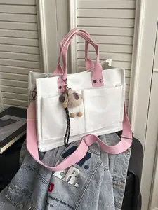 Versatile Canvas Tote Bag with Multiple Pockets, Handheld Shoulder Crossbody, Ideal for Work and Daily Use, Stylish and Practical