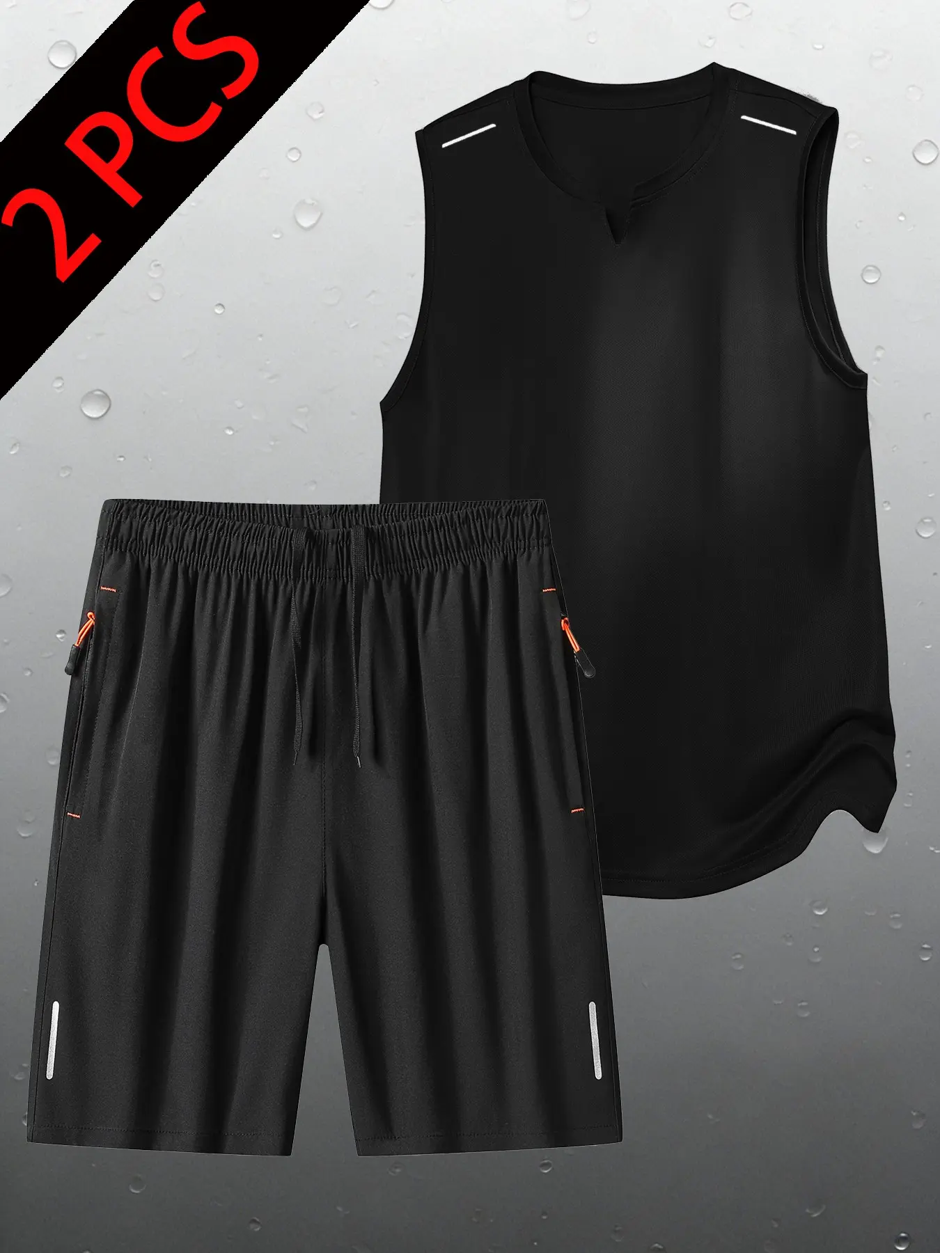 Men's V Neck Sleeveless Fitted Muscle Tank Top Vest & Versatile Shorts Matching Set, Comfortable Breathable Fabric, Reflective Shoulder Strips, H Type Silhouette