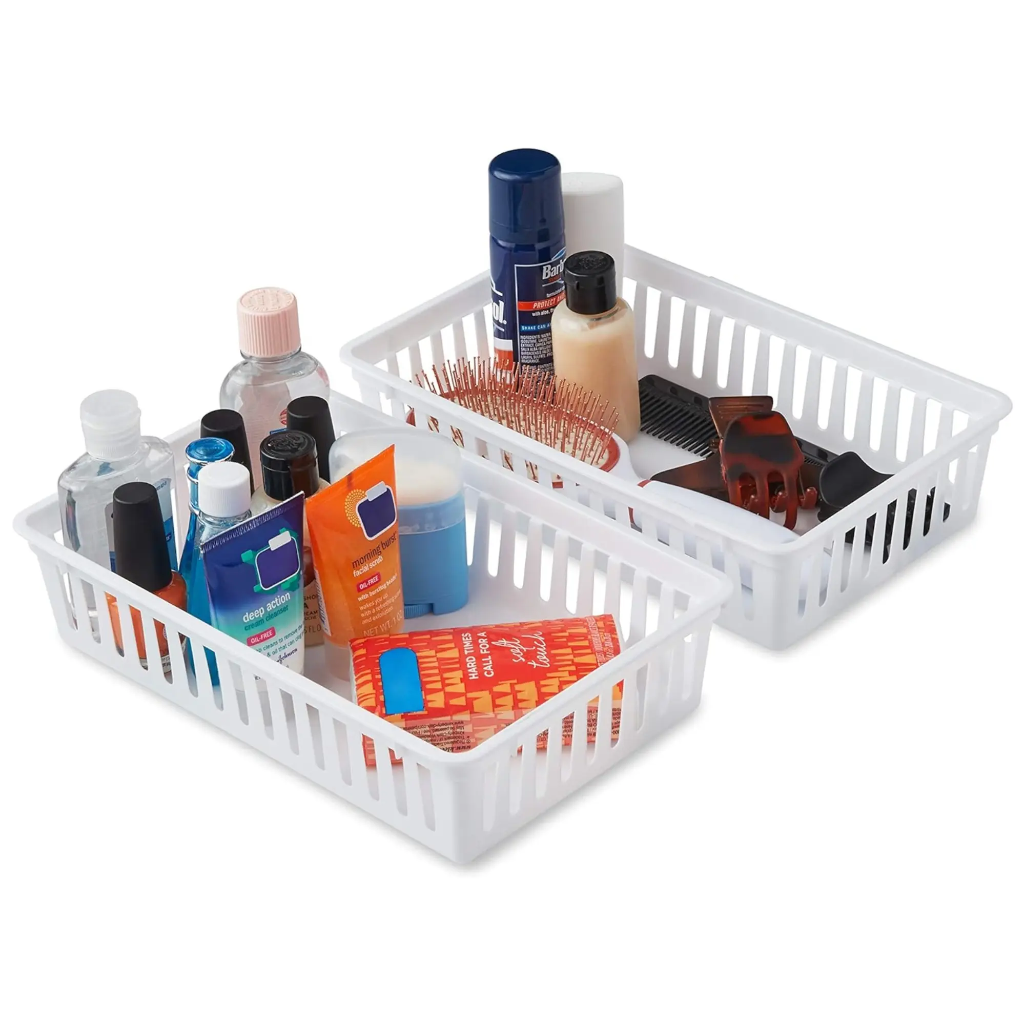 Tribello Plastic Bin Baskets - 9x6x2 in White Rectangle Organizers and Storage, Drawer Organizer, Pantry Baskets for Organizing - Made in USA
