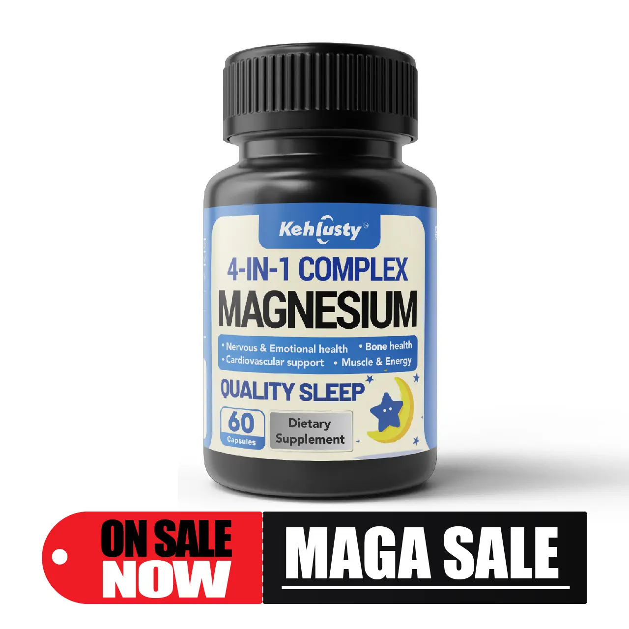 Advanced Magnesium Complex Chelated Dietary Supplement - 4-in-1 Glycinate, Malate, Taurine Blend, 240mg, 60 Capsules - Healthy, Amino, Antistress, Anxiety Management Sleep Supplements for Muscle Relaxation, Brain Health