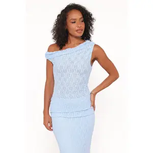 Faeriel Off Shoulder Lace Knit Top - Blue