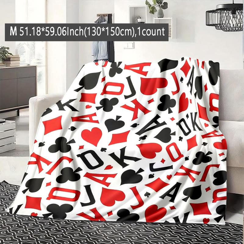 Trendy Poker Print Flannel Blanket, Soft and Warm, Anti-Pilling, Ideal for Naps, Camping, Travel, All Seasons Gift