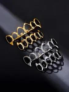 Hip-hop gold teeth set, hollowed-out, enhance your temperament, casual street style, suitable for both men and women, made of mouth-grade materials, Tooth Gem