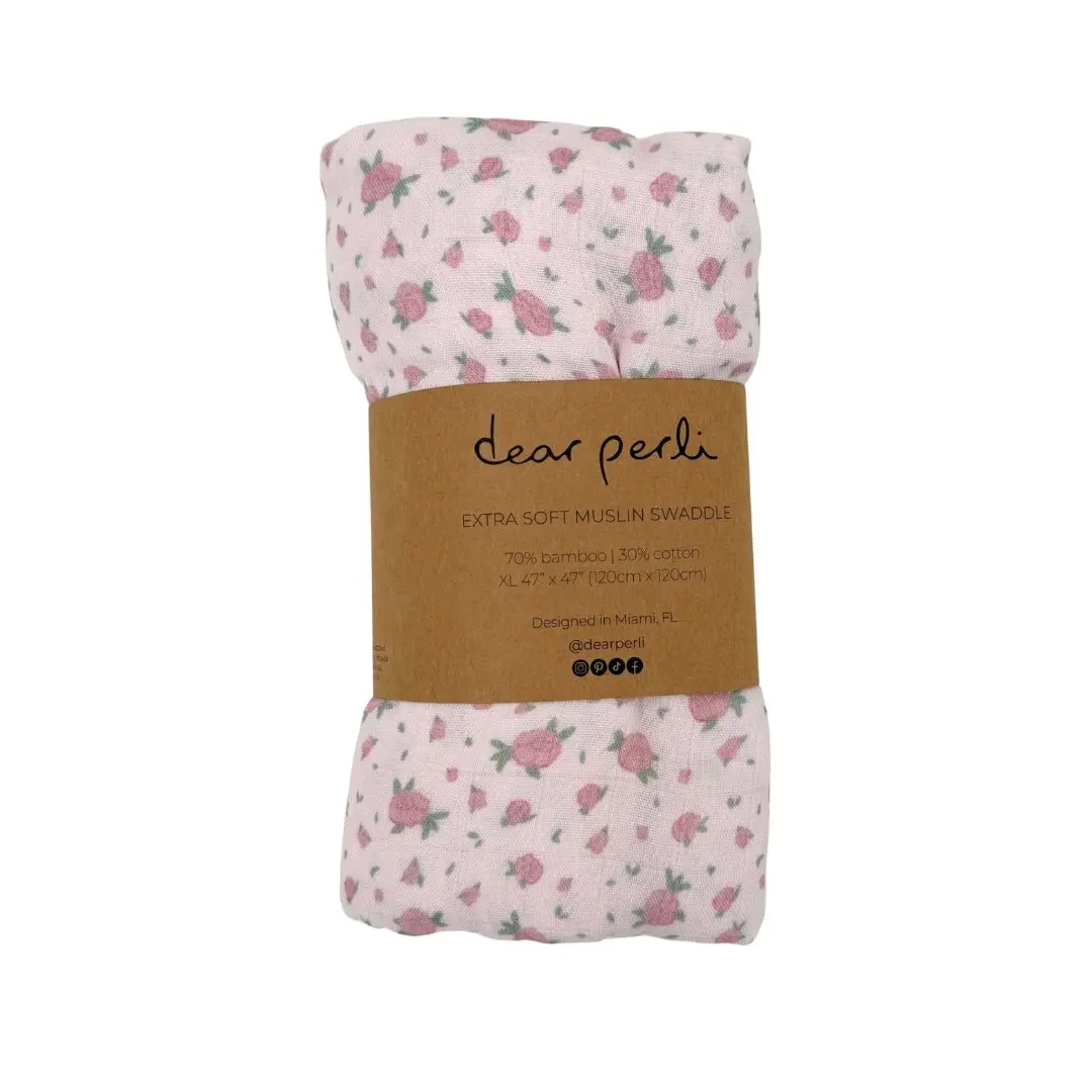 Bamboo Muslin Swaddle Blanket in Rosie Posie