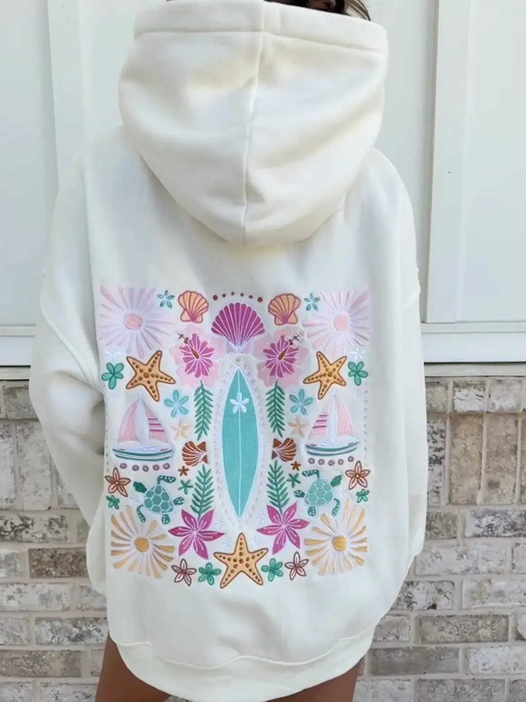 Detailed Surfboard Embroidered Hoodie