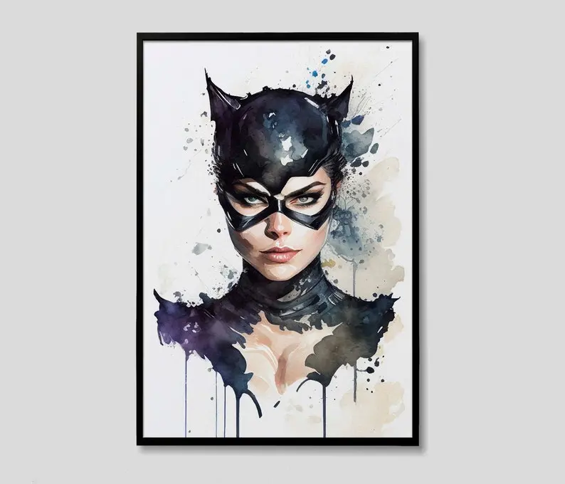Catwoman Wall Art Poster, Superhero Art, Book Lover Gifts, Literary Gifts, Gift For BFF, Mother's Day, Wall Decor Ornaments Decoration
