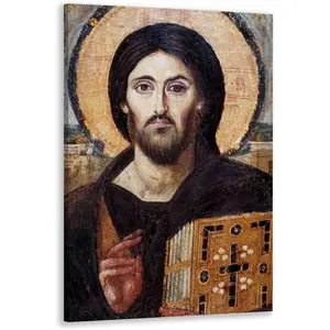 Jesus Christ Pantocrator of Saint Catherines Monastery at Mount Sinai Poster Picture HD Print Canvas Wall Art Modern Home Bedroom Room Aesthetic Decoration24x36inch Framed