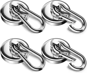 FINDMAG 100LBS Strong Magnetic Hooks with Swivel Carabiner, Neodymium Magnet Hooks for Hanging, Heavy Duty Magnetic Hooks Magnet with Hook for Kitchen, Office, Home, School - 4 Pack