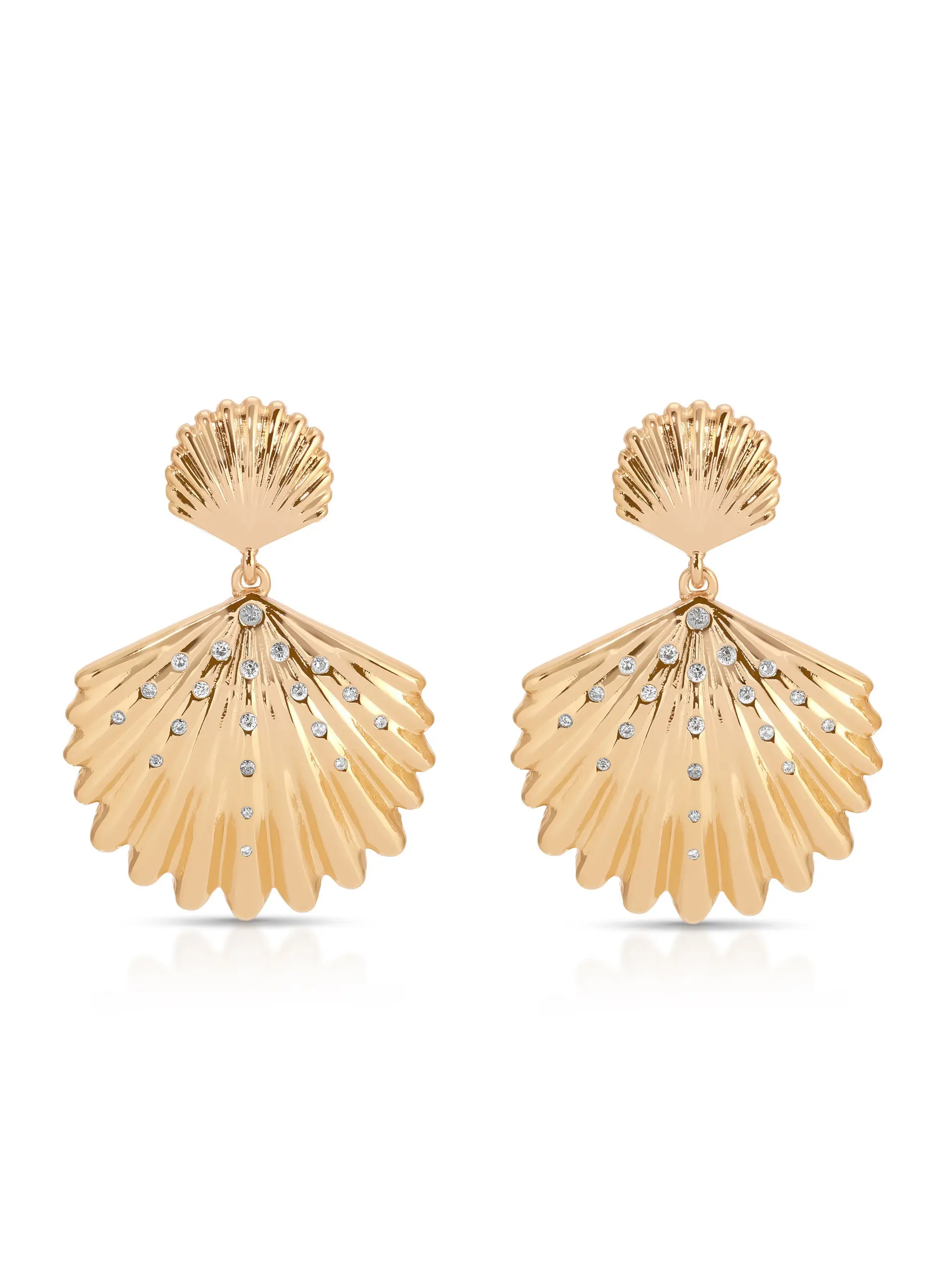 Sun-drenched Shell Earrings – 18K Gold Plated Statement Earrings with Cubic Zirconia | Beach-Inspired Dangle Earrings for Women