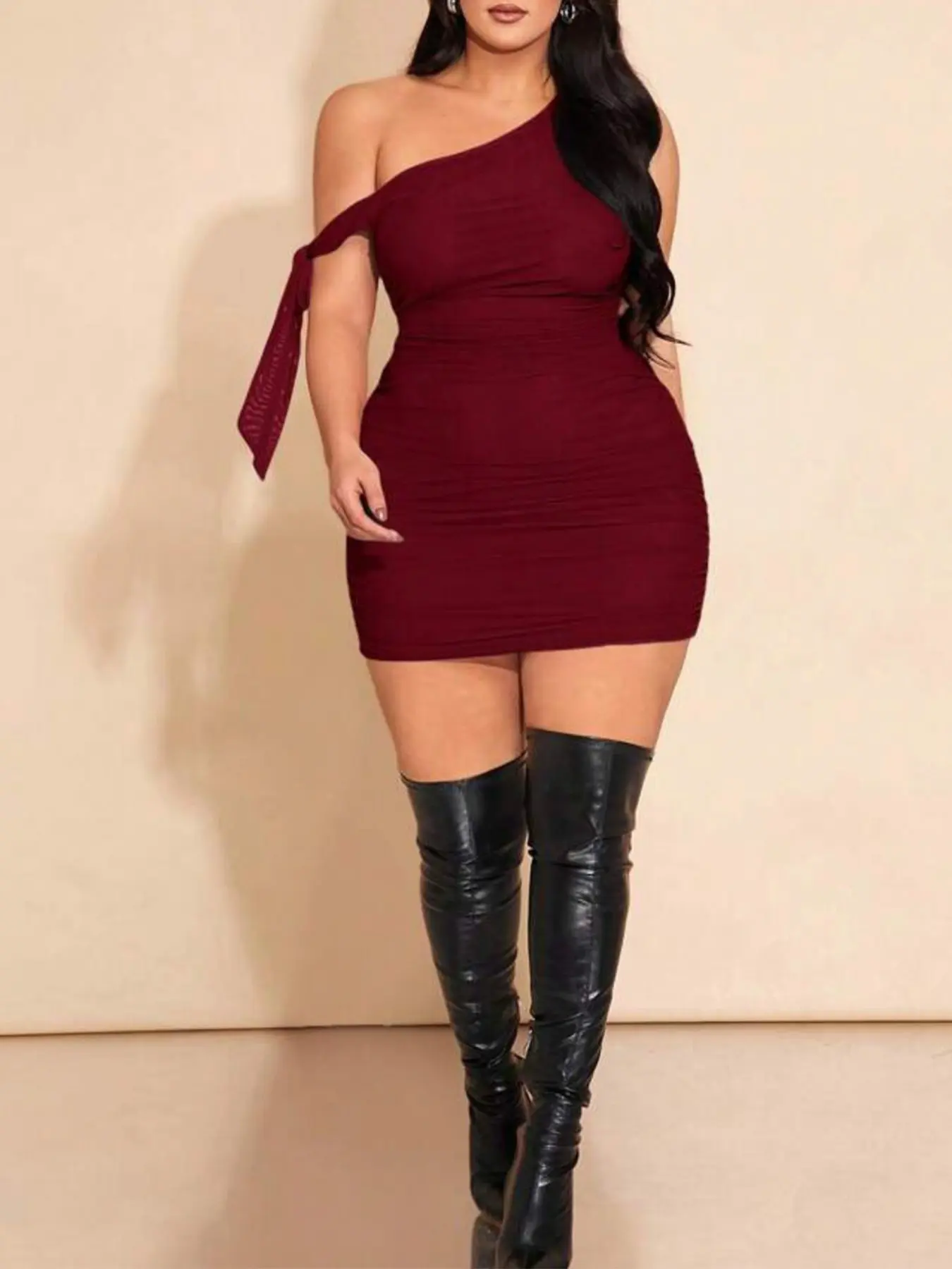 short dress curvy women Plus Size Velvet Mini Dress