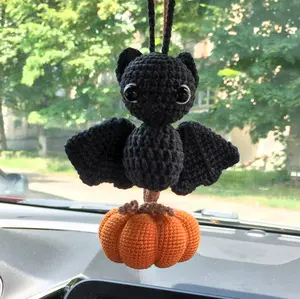Handmade Crochet Bat Car Charm – Cute Halloween Rearview Mirror Decor | Amigurumi Animal Plush Ornament
