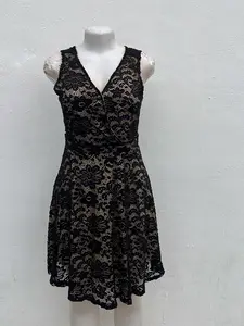 Black Lace Short Dress - Sleeveless V-Neck Design as shown
