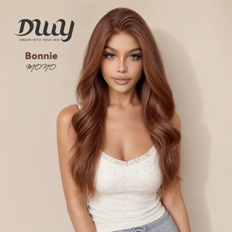 Bonnie -DWY Mono Lace Front Free Part Mid-Length Curly Reddish Brown Glueless Synthetic Wig for Women 20 Inches