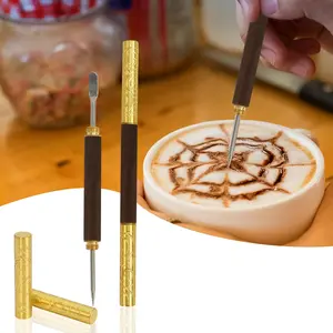 1Pc Latte Art Pen, Stainless Steel and Brass with Ebony Handle, Barista Tools for Latte Cappuccino Espresso, Perfect Coffee Accessories for Coffee Bar