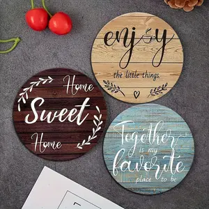 Wooden Letter Pattern Coaster, 6 Counts/set Heat Resistant Non-slip Coffee Cup Mat, Decorative Coaster for Home Kitchen Dining Room, Round Coaster