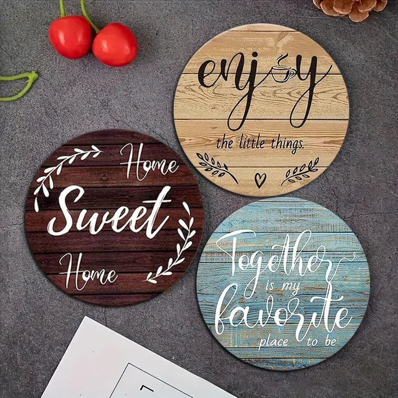 Wooden Letter Pattern Coaster, 6 Counts/set Heat Resistant Non-slip Coffee Cup Mat, Decorative Coaster for Home Kitchen Dining Room, Round Coaster, Wood Coasters, Drink Coasters, Coasters for Drinks