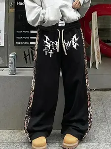 Vintage Leopard Patchwork Cross Graphic Baggy Sweatpants Opium Aesthetic Wide Leg Joggers Oversized Streetwear Trousers for Men Women