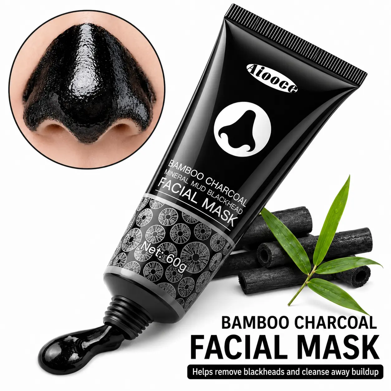 Bamboo Charcoal Mud Mask for Face, Blackhead Facial Mask with Kaolin Clay for Pore Care & Oil Control, Deep Cleansing Skincare Routine for Smooth-Looking Skin